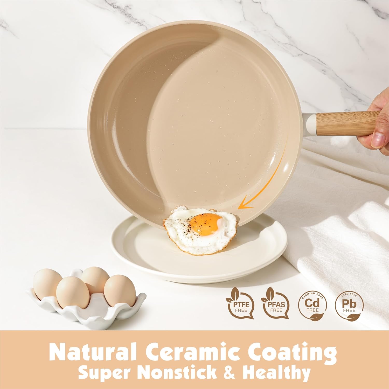 Ceramic Nonstick Pots and Pans Set 14pcs, Healthy Cookware Set, Non-toxic Induction Kitchen Cooking Set, Dishwasher & Oven Safe, PFAS/PTFE/PFOA Free