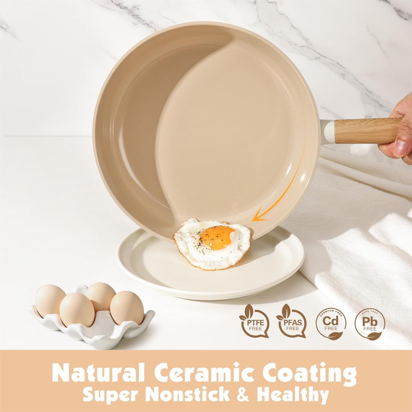 Ceramic Nonstick Pots and Pans Set 14pcs, Healthy Cookware Set, Non-toxic Induction Kitchen Cooking Set, Dishwasher & Oven Safe, PFAS/PTFE/PFOA Free