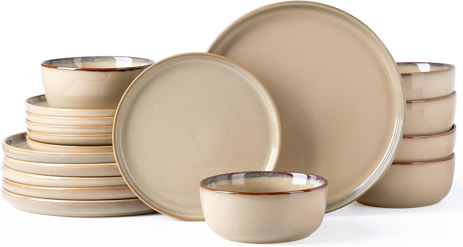 Stoneware Dinnerware Sets,Round Reactive Glaze Ceramic Plates and Bowls Sets,Highly Chip and Crack Resistant | Dishwasher & Microwave Safe Dishes,Service for 6 (18pc)