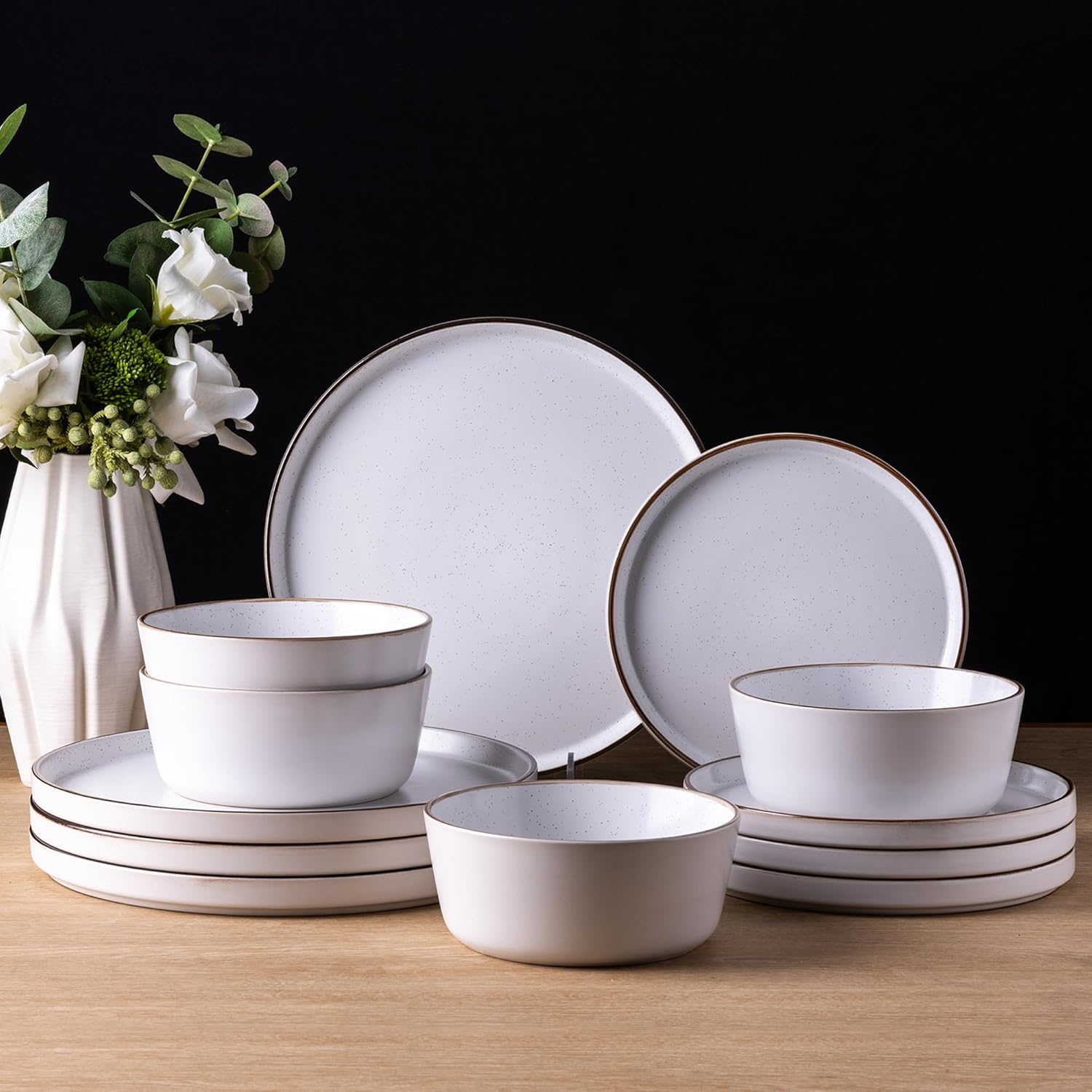 Dinnerware Sets of 4, 12 Piece Plates and Bowls Set, Chip and Crack Resistant, Dishwasher & Microwave Safe Ceramic Dishes Set