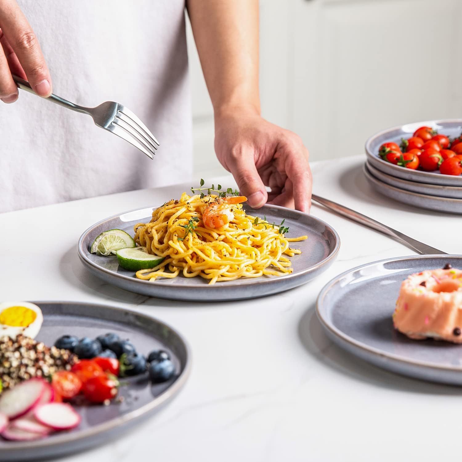 Ceramic Plates Set of 6, 8.5 Inch Reactive Glaze Stoneware Plates set, Dessert, Salad, Appetizer, Small Dinner Plates, Microwave, Dishwasher Safe, Scratch Resistant Dishes Set Kitchen Plates