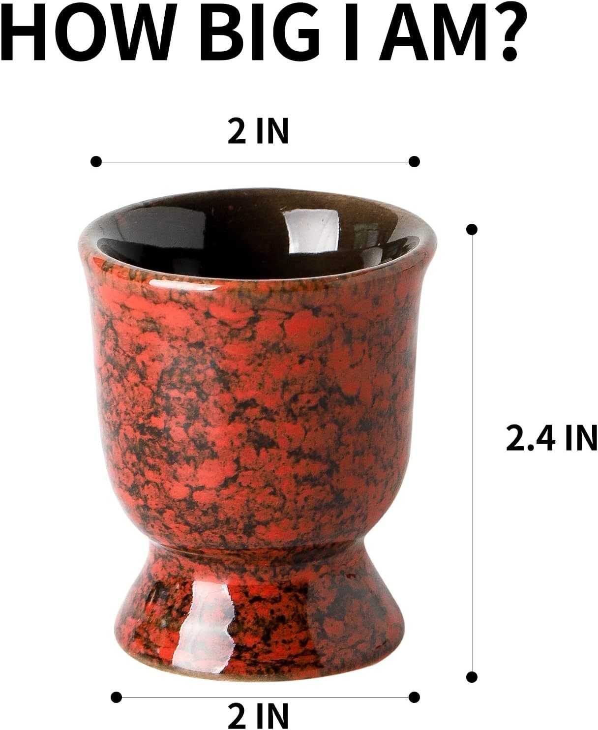 Ceramic Egg Cups for Soft Boiled Eggs, Porcelain Egg Stand Holders for Hard Boiled Eggs for Breakfast Time, Set of 2, Red