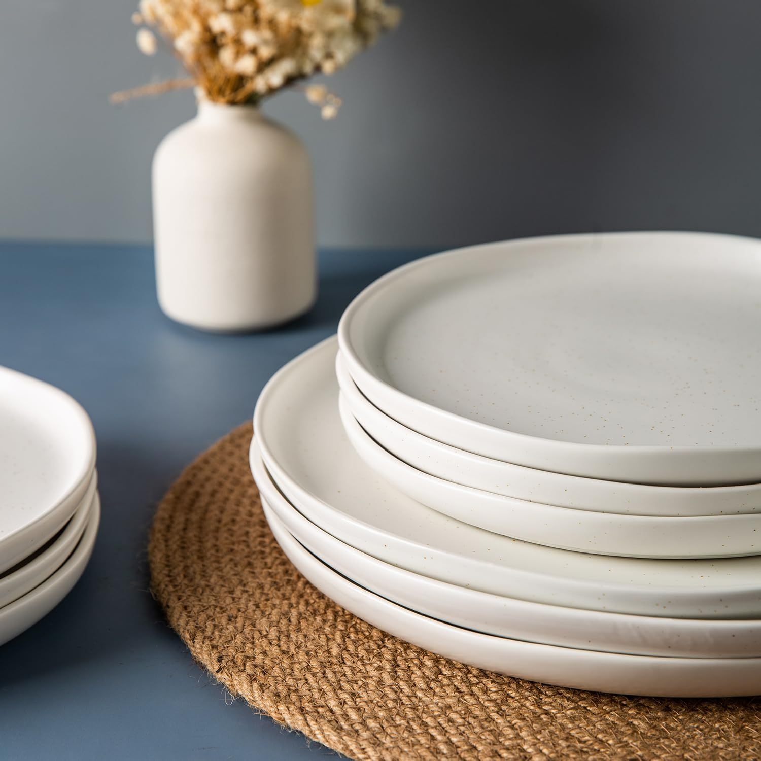 Ceramic Dinnerware Sets, Wavy Rim Stoneware Plates and Bowls Sets, Highly Chip and Crack Resistant | Dishwasher & Microwave & Oven Safe Dishes set, Service for 6 (18pc)-Matte Speckled White