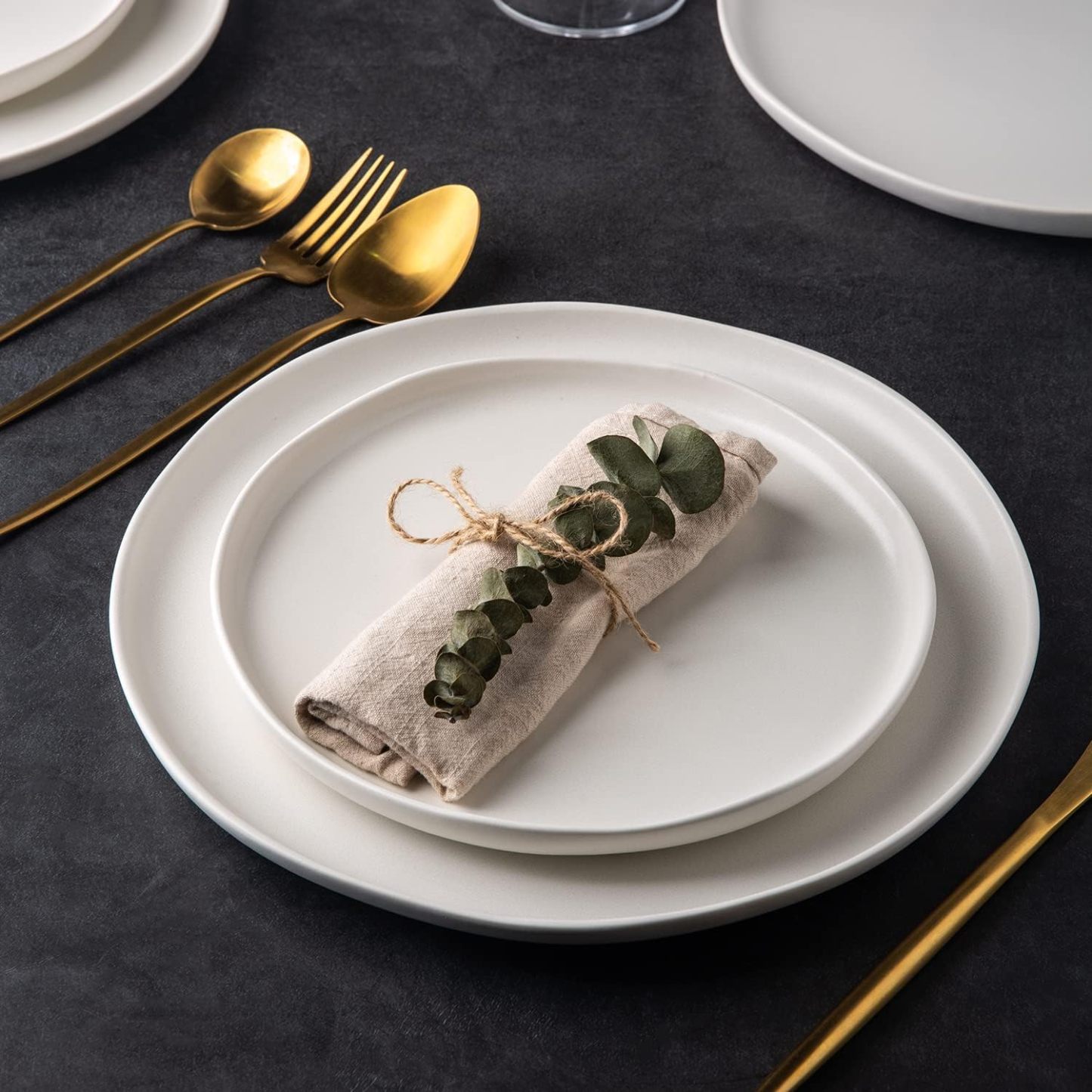 Ceramic Dinner Salad Plates Set of 6, Wavy Rim 8.5 Inch Dish Set, The Dessert,Salad, Appetizer, Small Dinner etc Plate,Microwave, Dishwasher Safe, Scratch Resistant - Matte White