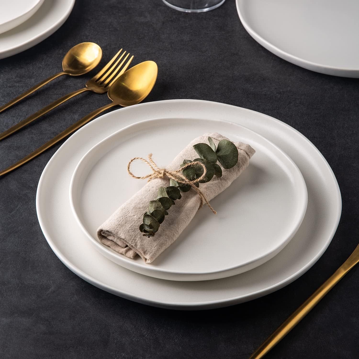 Ceramic Dinner Salad Plates Set of 6, Wavy Rim 8.5 Inch Dish Set, The Dessert,Salad, Appetizer, Small Dinner etc Plate,Microwave, Dishwasher Safe, Scratch Resistant - Matte White