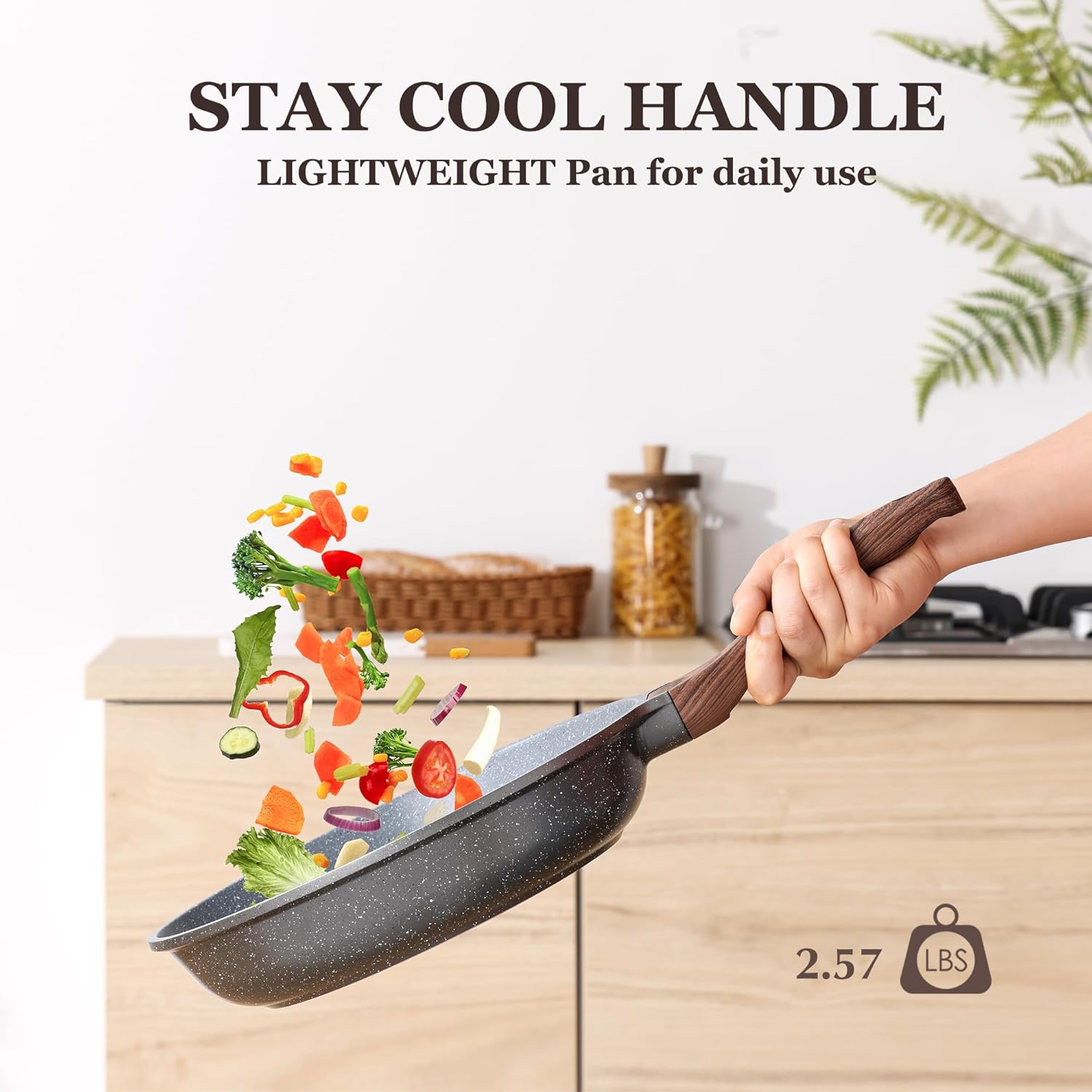 Nonstick Frying Pan Skillet with Lid, Omelet Pan with Cover, Healthy Cooking Chef's Pan, Kitchen Non toxic Pan, PFOA Free (10inch + Glass Lid)