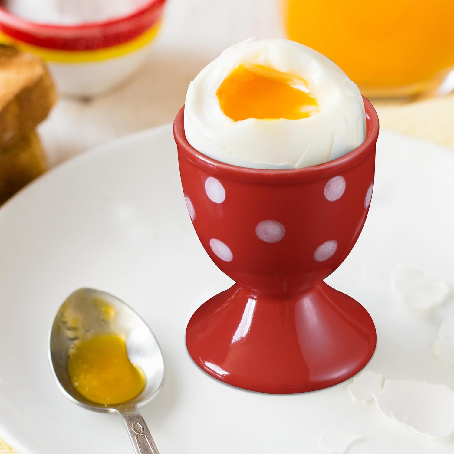 Ceramic Egg Cup Red Set of 2 Porcelain Holder Breakfast Boiled Cooking Easy to Clean Childhood Memories Kitchen