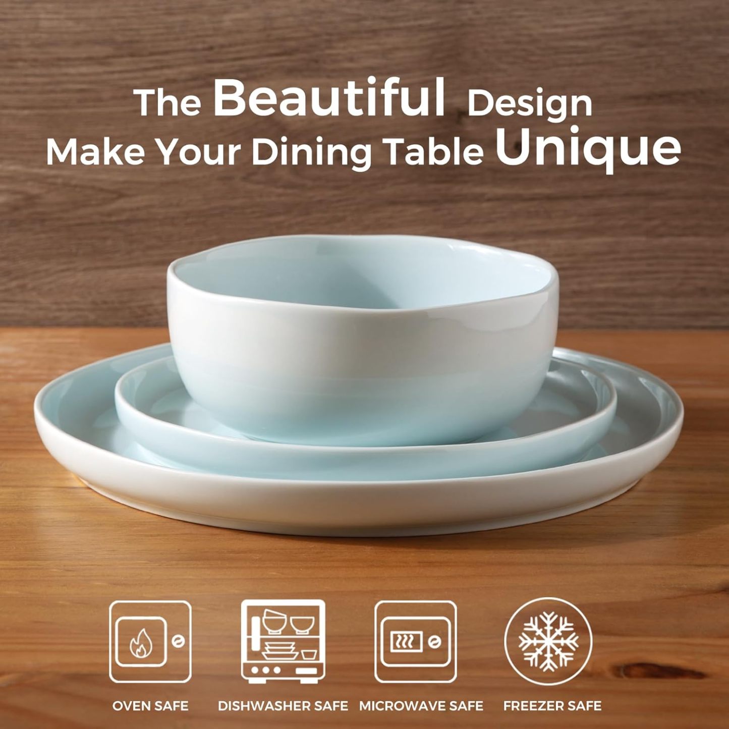 Ceramic Dinnerware Sets, Wavy Rim Stoneware Plates and Bowls Sets, Highly Chip and Crack Resistant | Dishwasher & Microwave Dishes set, Service for 4 (12pc)