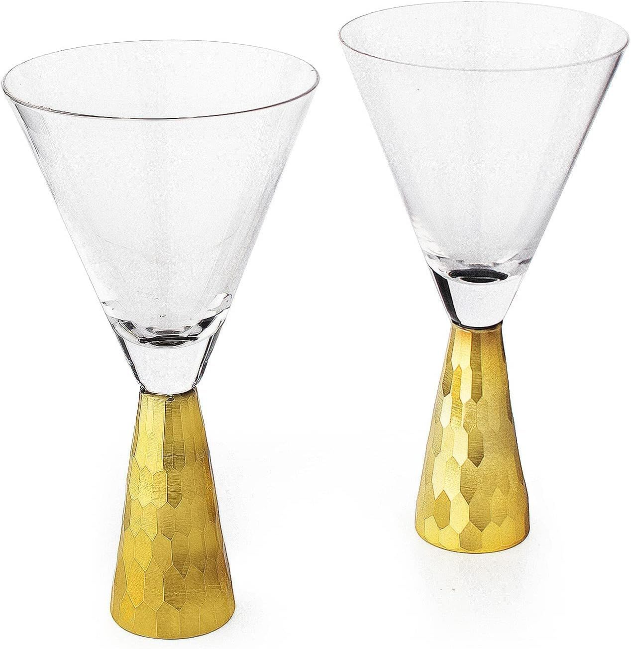 Set of 2 Funnell Shaped Cocktail Martini Glasses 8oz Elegant Gold Martini Glasses