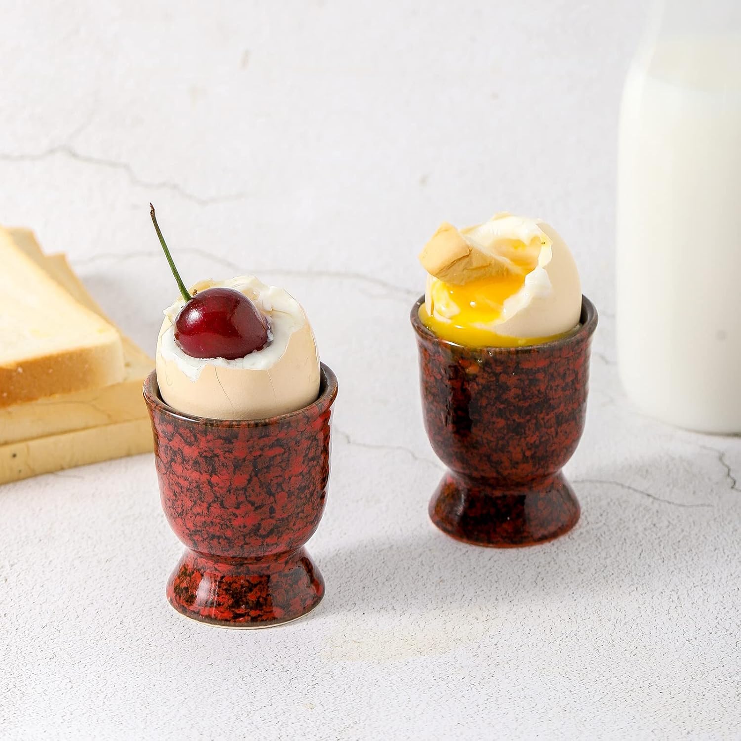 Ceramic Egg Cups for Soft Boiled Eggs, Porcelain Egg Stand Holders for Hard Boiled Eggs for Breakfast Time, Set of 2, Red
