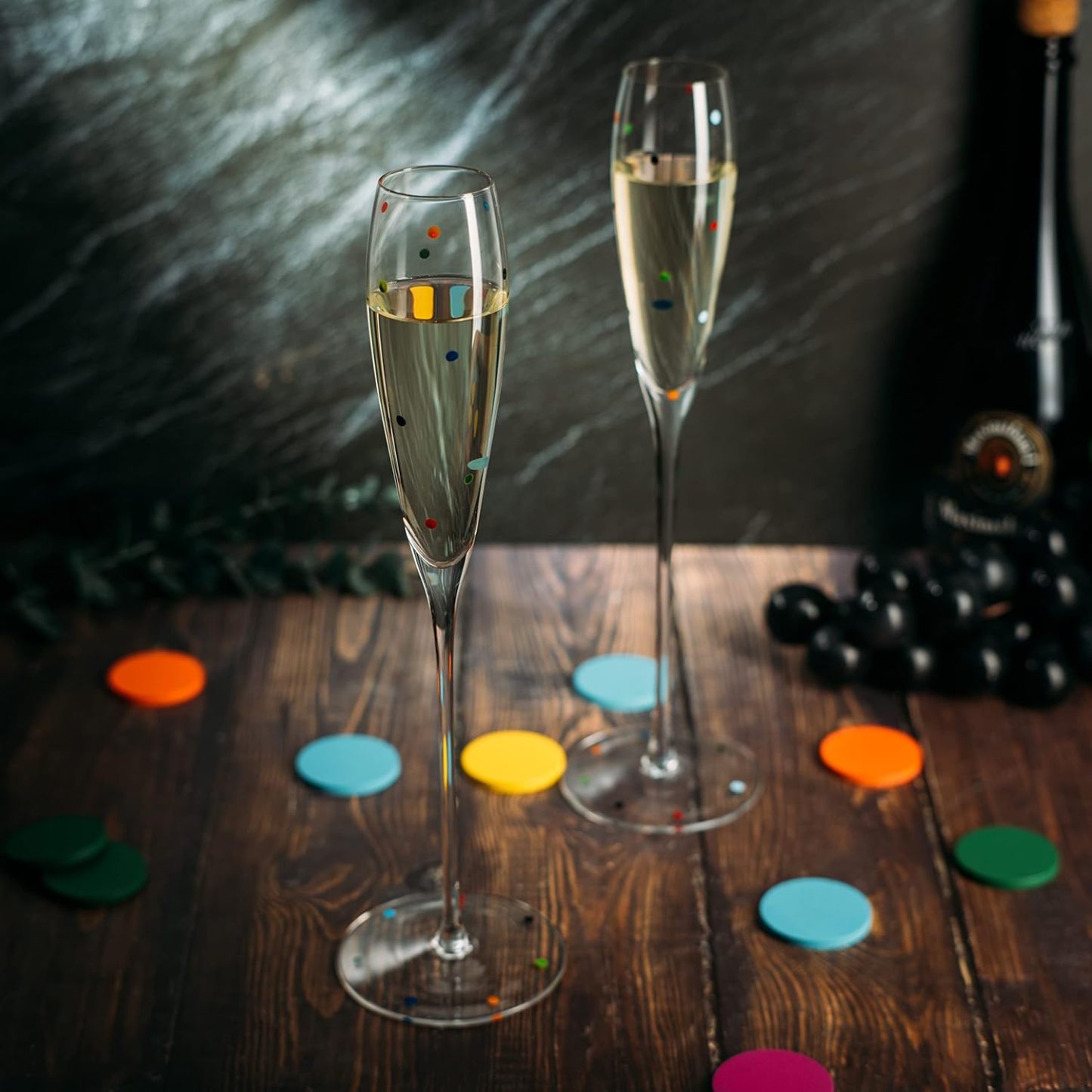 Polka Dot Champagne Flutes Glass 5.6oz Set of 2 Toasting Glasses, Wedding Party Champagne Cocktail Polka Dot