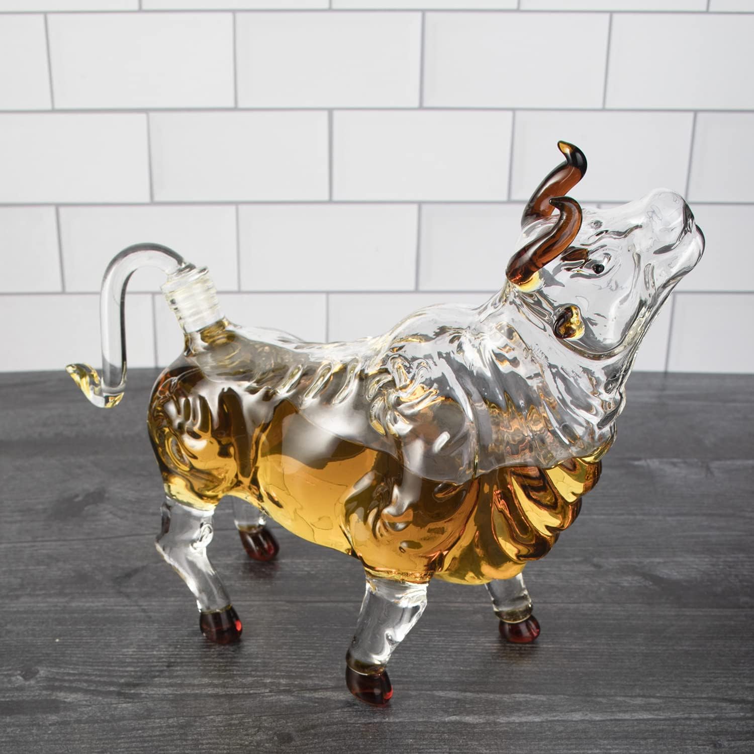 Charging Bull Heads Up Animal Liquor Decanter Made For Bourbon, Whiskey, Scotch, Rum, or Tequila, Zodiac Shape