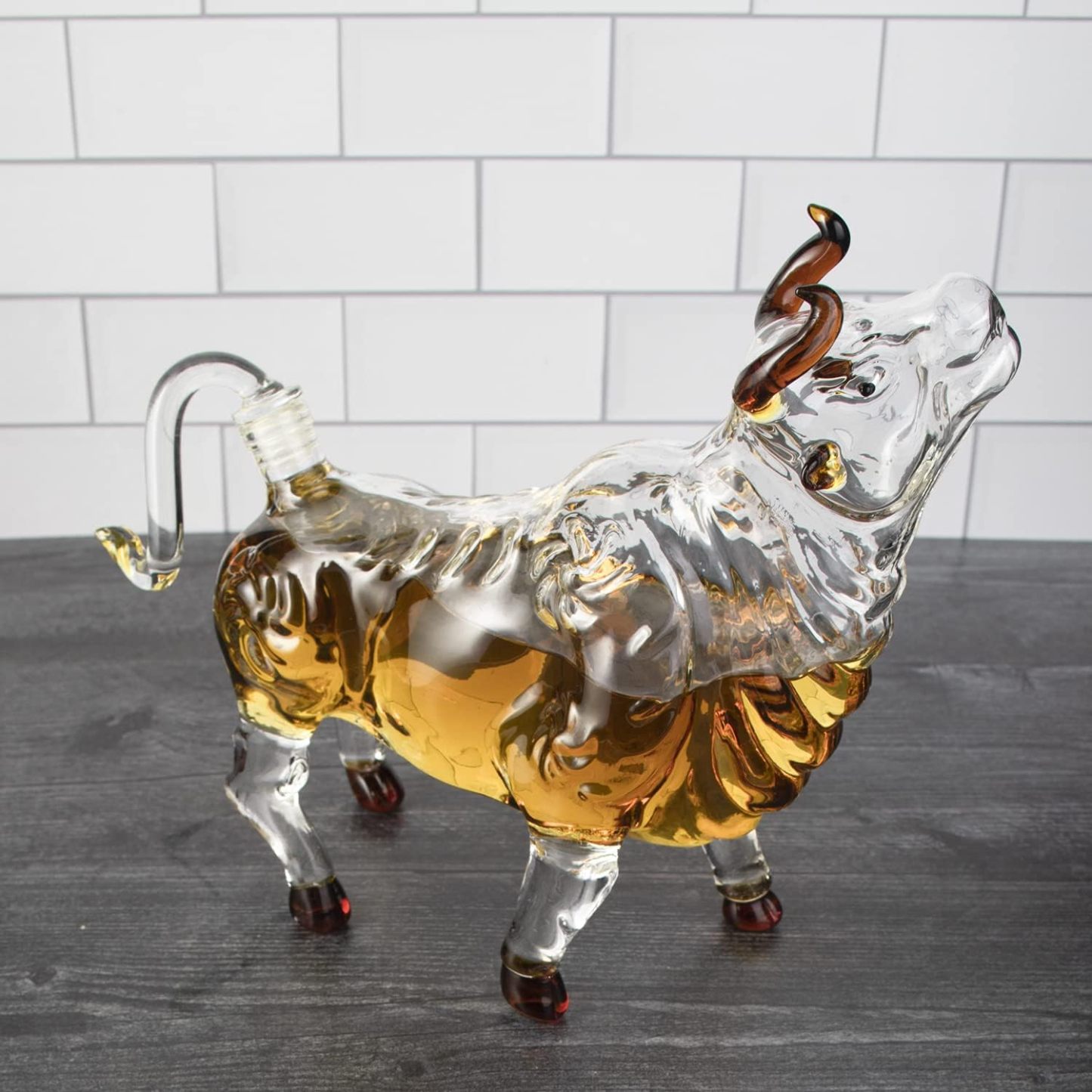 Charging Bull Heads Up Animal Liquor Decanter Made For Bourbon, Whiskey, Scotch, Rum, or Tequila, Zodiac Shape