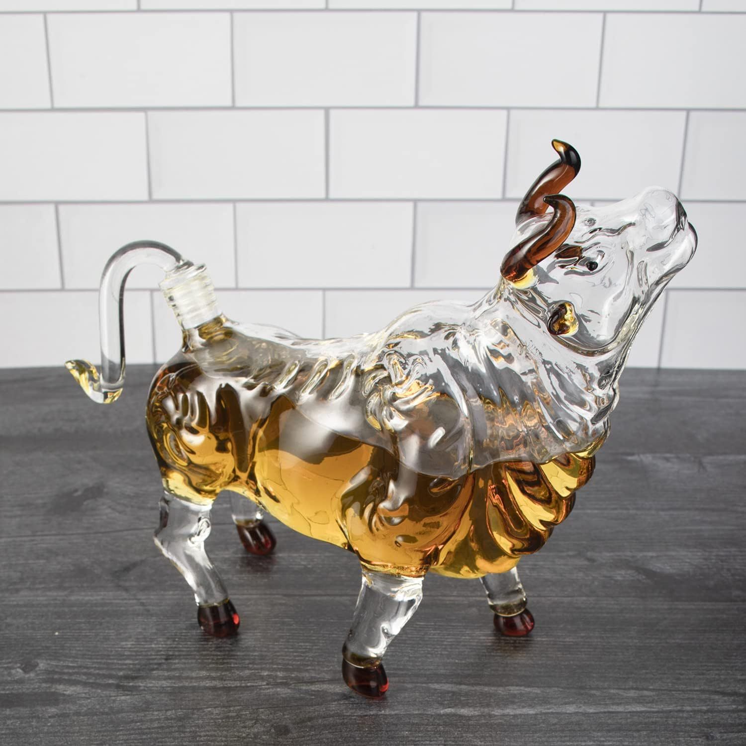 Charging Bull Heads Up Animal Liquor Decanter Made For Bourbon, Whiskey, Scotch, Rum, or Tequila, Zodiac Shape