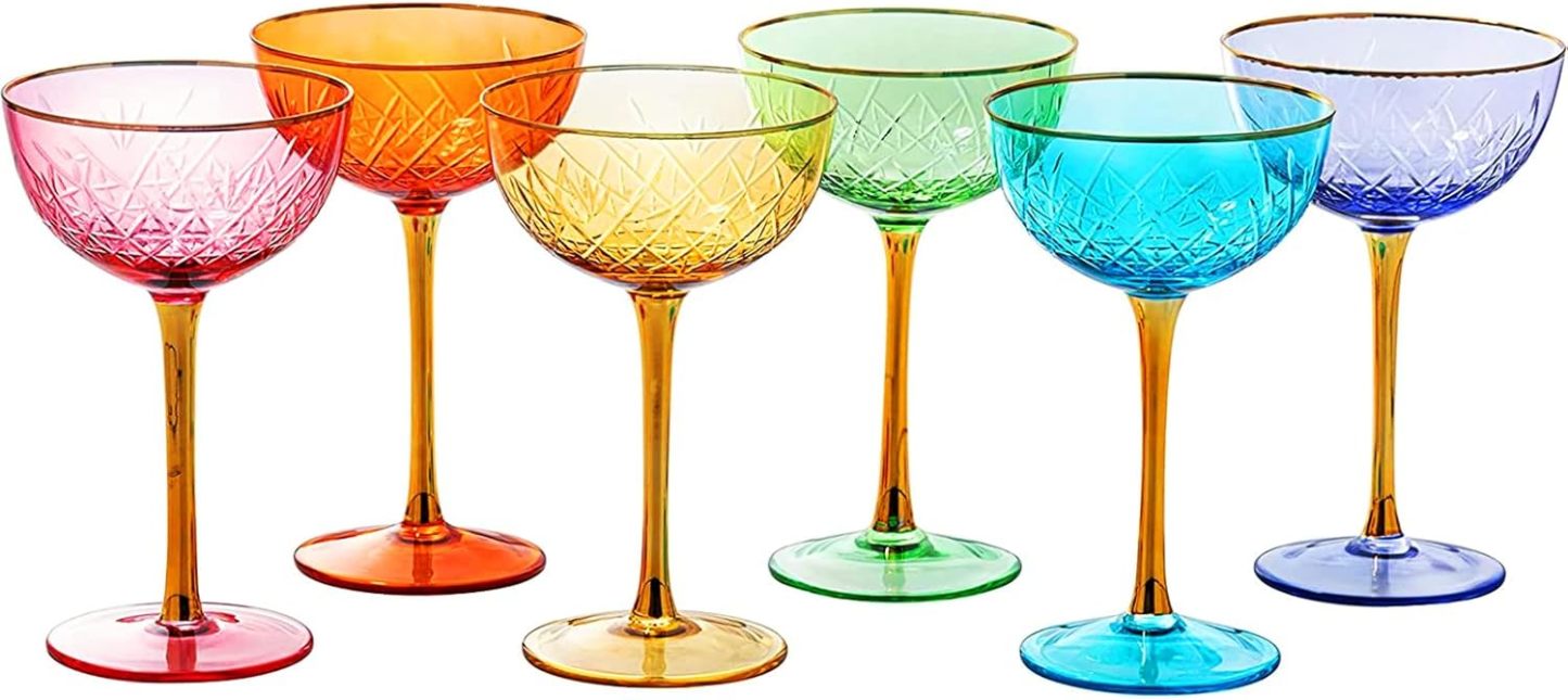 Vintage Art Deco Coupe for Champagne, Martini, Cocktails | Set of 6 | 7 oz Classic Cocktail Glassware