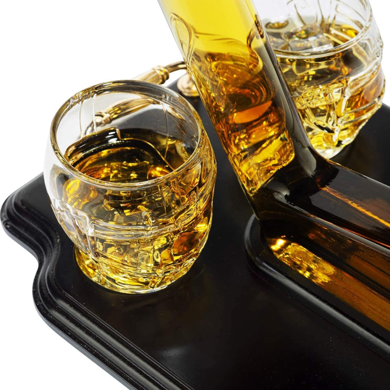 Ice Hockey Whiskey Decanter Set with 4 Unique Helmet Glasses, 750ml Decanter and 8oz Glasses