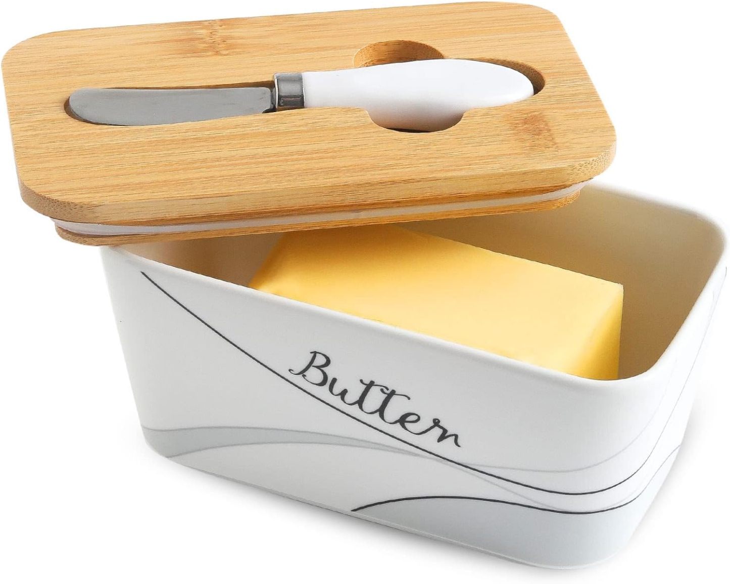 Covered Butter Dish with Lid for Countertop and Refrigerator, Large Ceramic Airtight Butter Holder Keeper Container