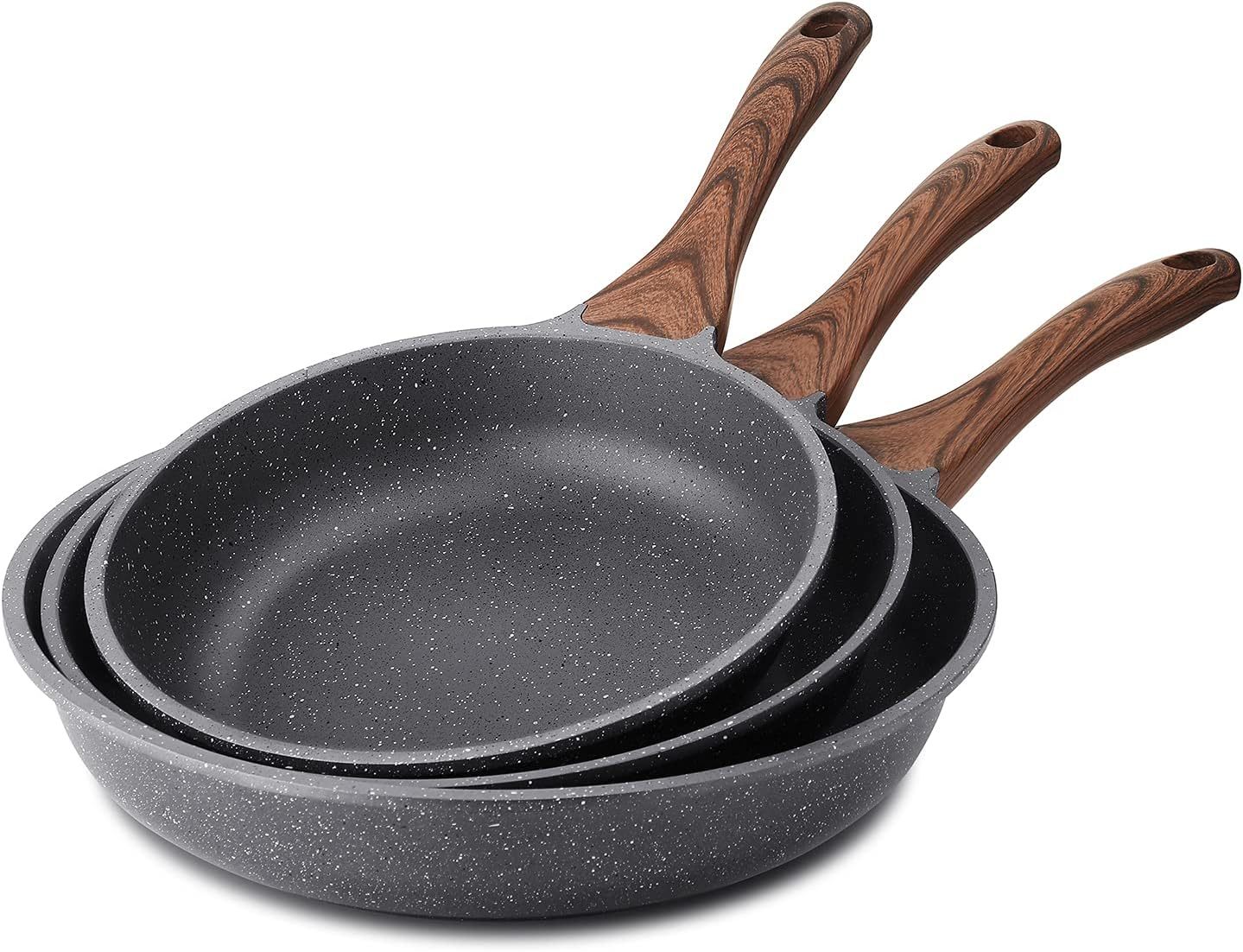 Nonstick Frying Pan Skillets, Swiss Granite Coating Omelette Pans, Healthy Cookware Chef's Pan, PFOA Free(9.5+11+12.5 Inch)