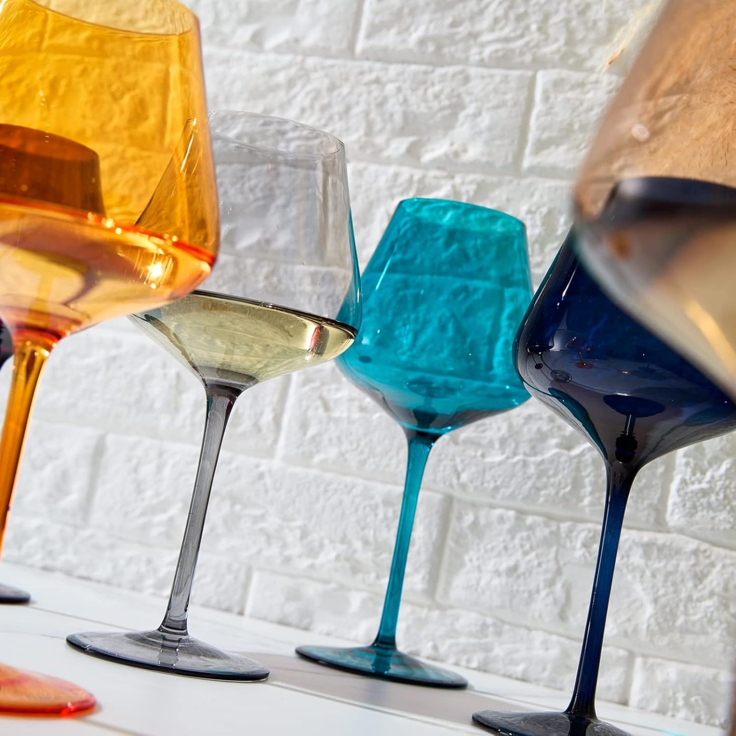 Jewel Colored Crystal Wine Glass Set of 6, Gift For Mothers, Her, Wife, Friend - Winter & Fall Colors 20 oz Glasses