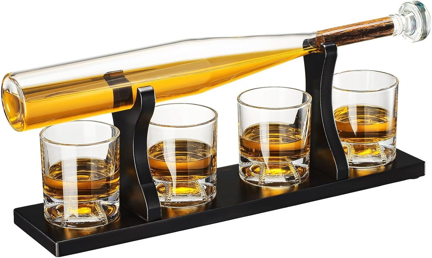 Baseball Bat Whiskey & Wine Decanter 4 Glasses, Spirits Set