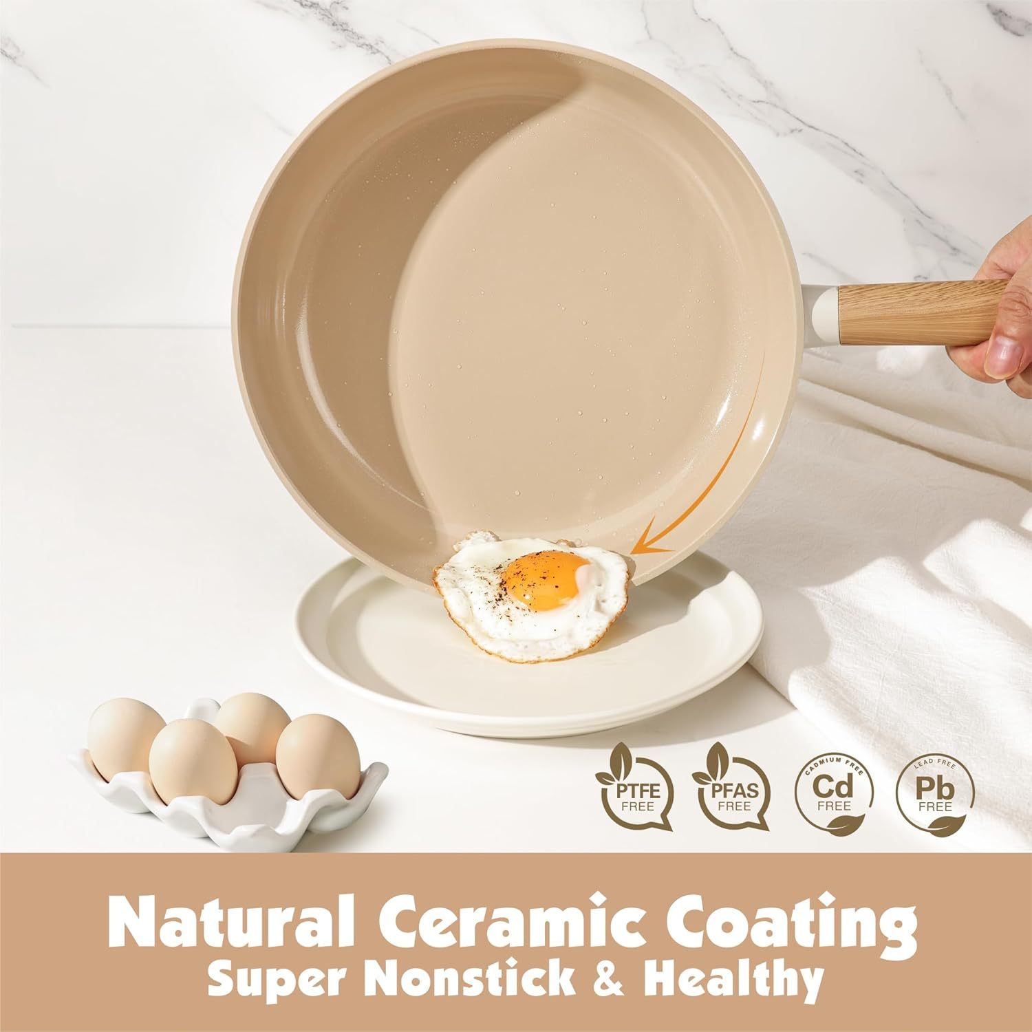 Ceramic Nonstick Pans Set, 8 inch &10 inch Cooking Pans with lid, Non-toxic Kitchen Cookware Set