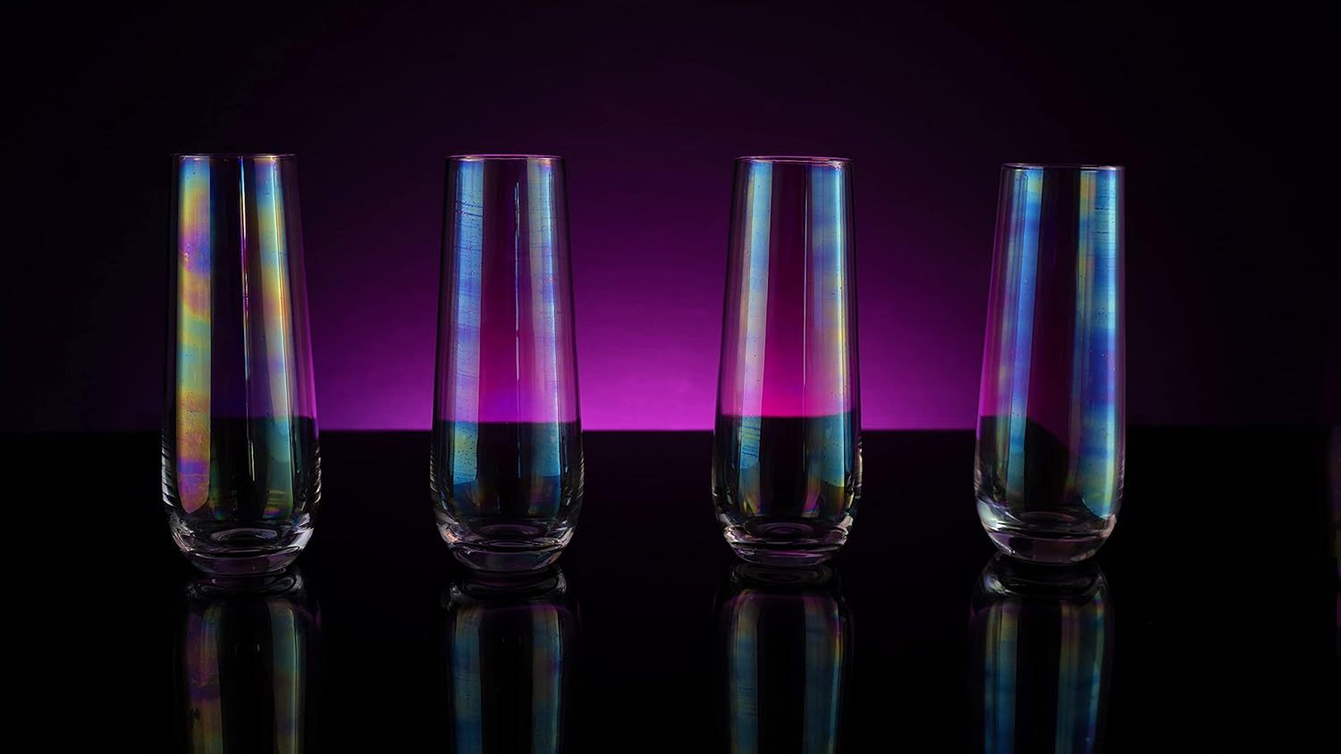 Iridescent Luster Pearl Radiance Set of 4 Champagne Glasses 10oz Each - Radiance White Pearl Whimsy and Nostalgia Large Wine Glass