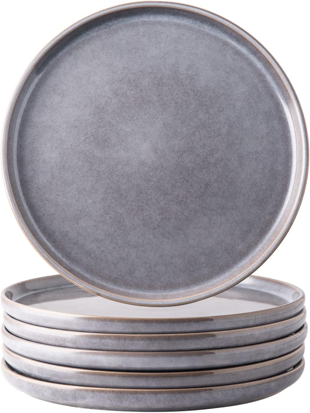 Ceramic Plates Set of 6, 8.5 Inch Reactive Glaze Stoneware Plates set, Dessert, Salad, Appetizer, Small Dinner Plates, Microwave, Dishwasher Safe, Scratch Resistant Dishes Set Kitchen Plates