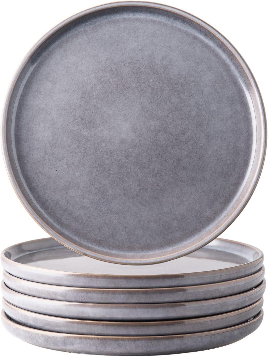 Ceramic Plates Set of 6, 8.5 Inch Reactive Glaze Stoneware Plates set, Dessert, Salad, Appetizer, Small Dinner Plates, Microwave, Dishwasher Safe, Scratch Resistant Dishes Set Kitchen Plates