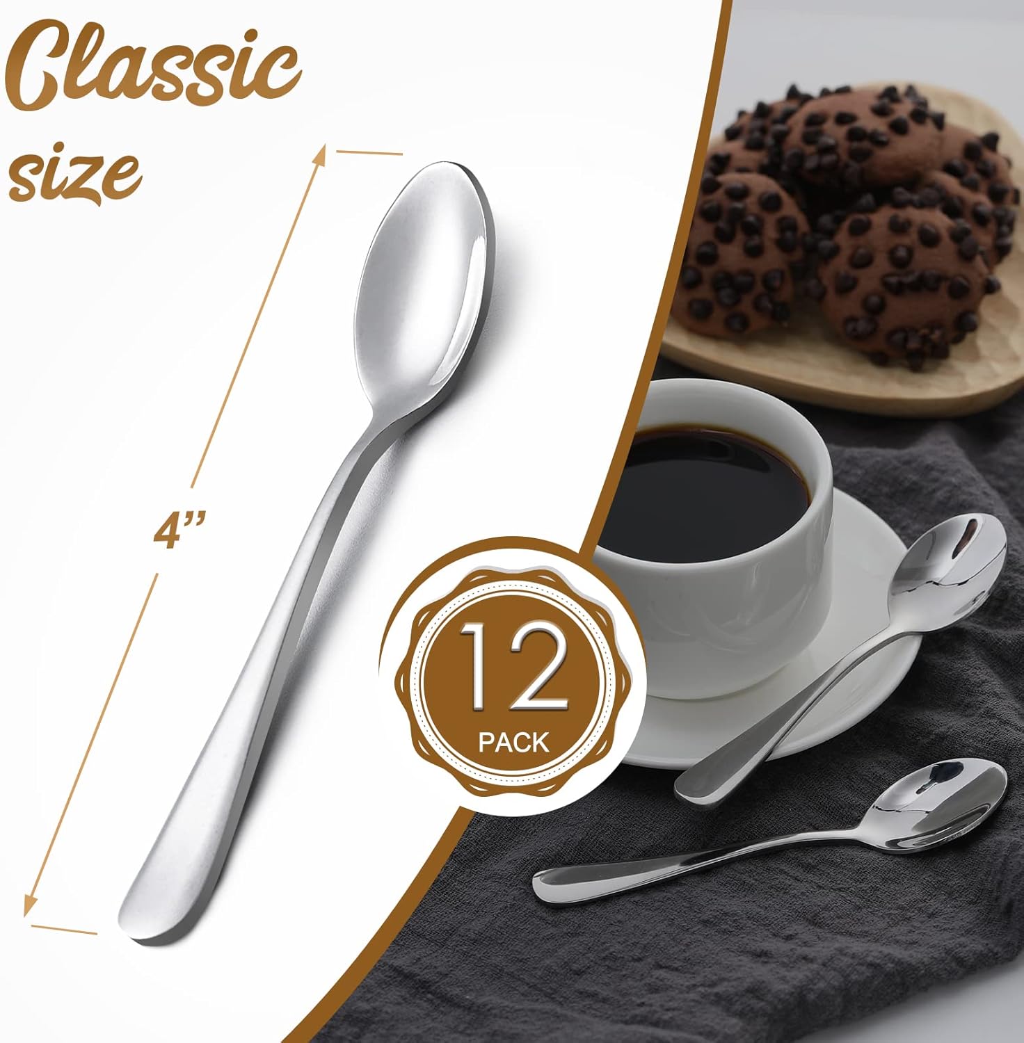 12-Piece Demitasse Espresso Spoons, 4 Inches Stainless Steel Mini Coffee Spoons