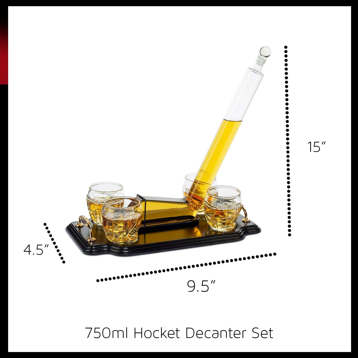 Ice Hockey Whiskey Decanter Set with 4 Unique Helmet Glasses, 750ml Decanter and 8oz Glasses