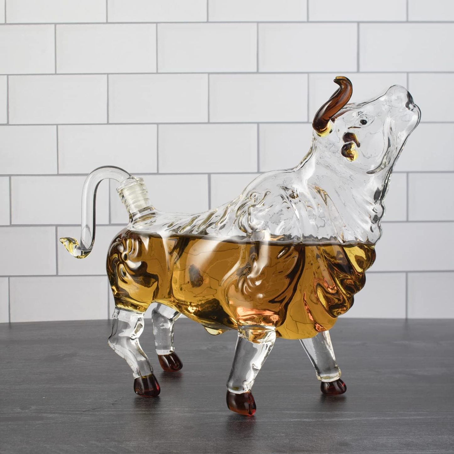 Charging Bull Heads Up Animal Liquor Decanter Made For Bourbon, Whiskey, Scotch, Rum, or Tequila, Zodiac Shape