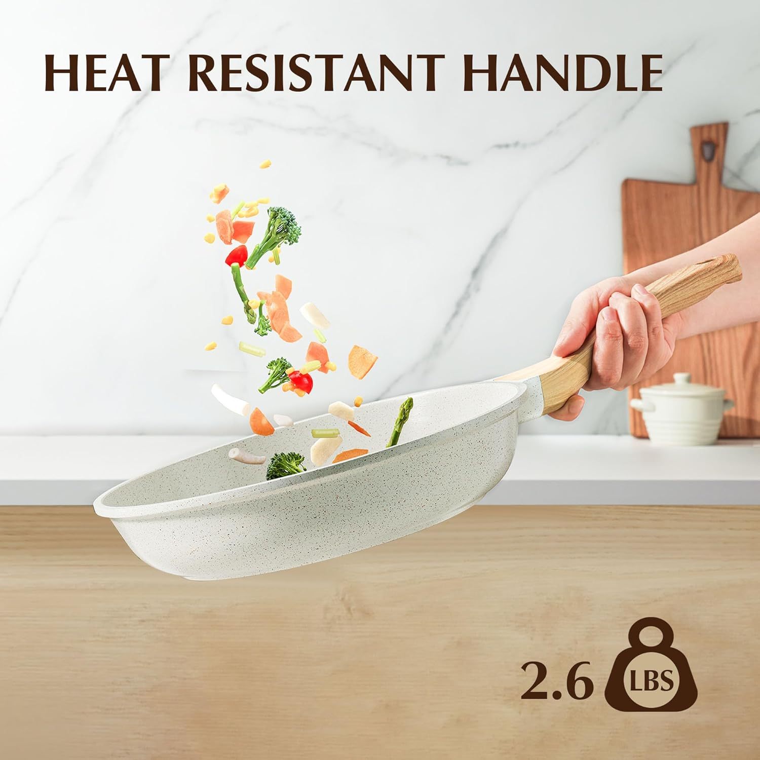 Nonstick Ceramic Frying Pan Skillet with Lid, 9.5 Inch Omelet Pan, Healthy Non Toxic Chefs Pan, Induction Compatible Egg Pan with Heat Resistant Handle, PFAS-Free