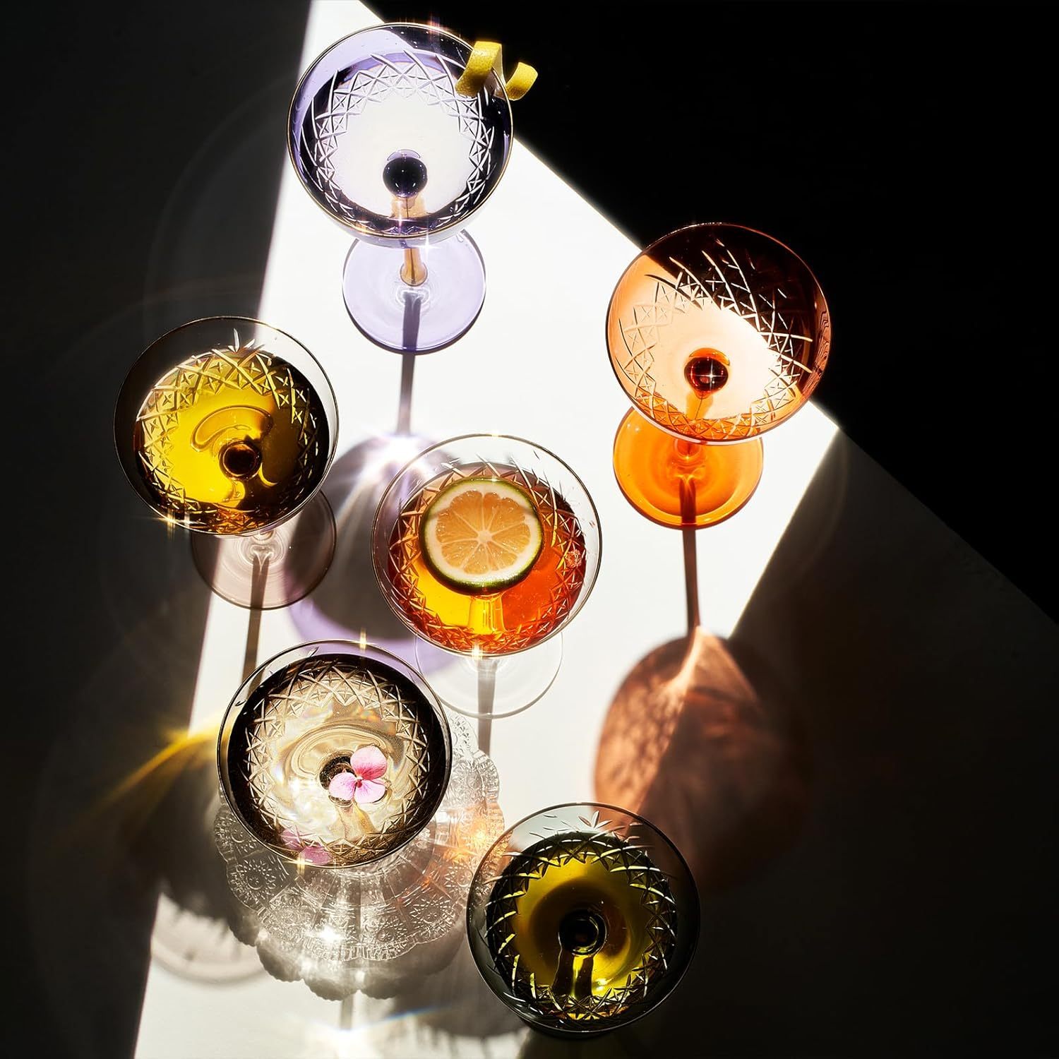 Vintage Art Deco Luxury Coupe Glasses, Cocktails, Martini, Margarita, In Premium Gift Box 24K Gold Rim | Set of 2