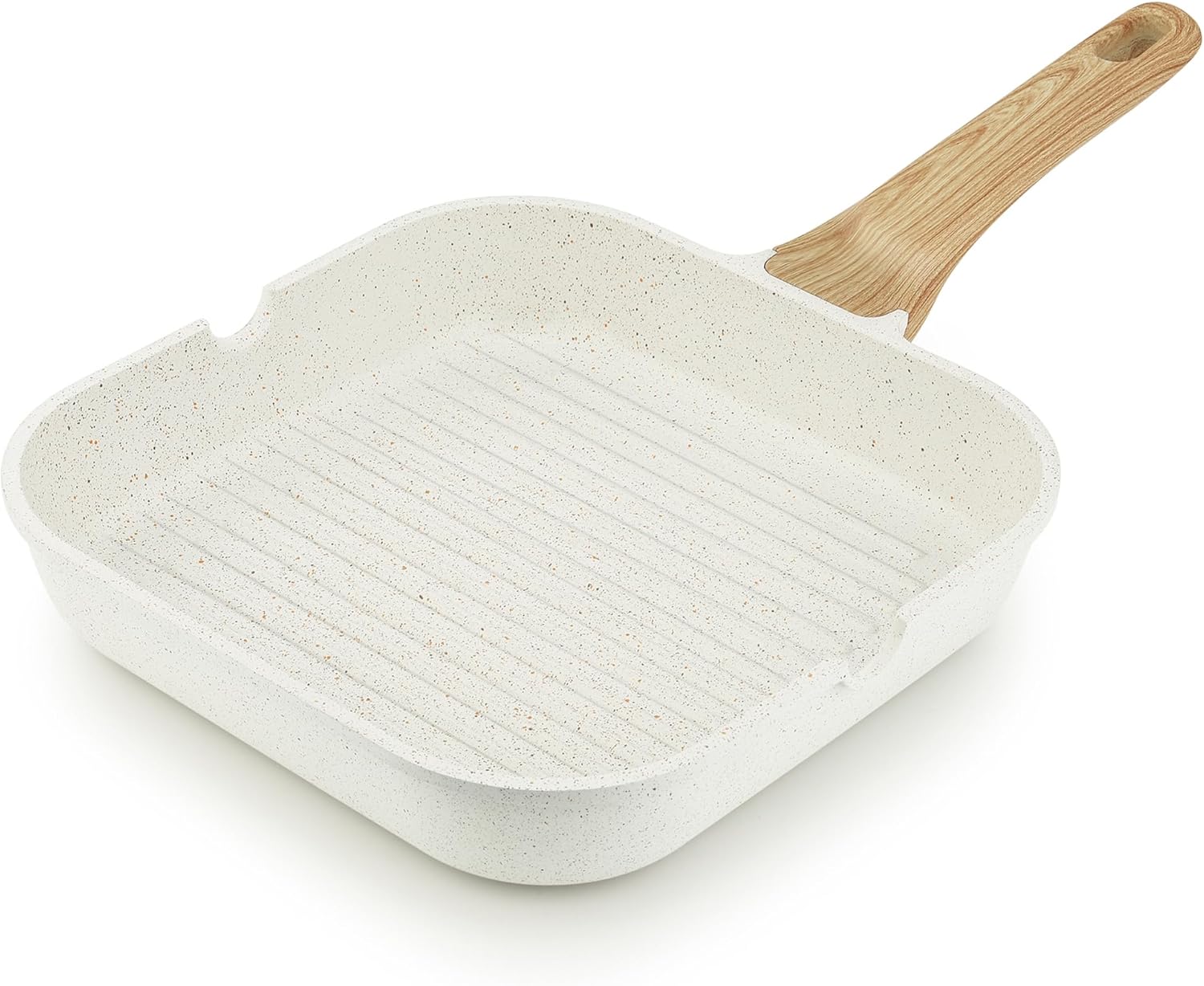 12Inch Nonstick Ceramic Grill Pan for Stove Tops, Square Grilling Pan with Pour Spouts, Non Toxic Durable Grill Skillet for All Stoves(Gas,Electric,Induction) PTFE,PFAS,PFOA Free, (White)