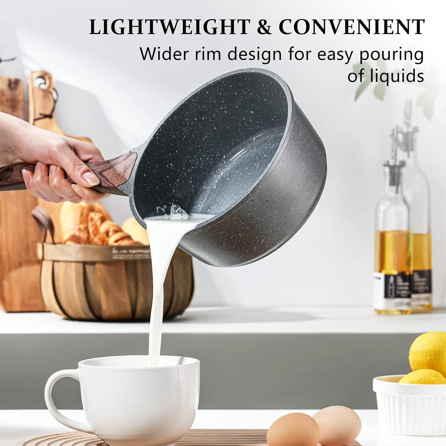 Nonstick Saucepan with Lid, 1.5 Quarts Small Pot with Swiss Granite Coating, Stay-cool Handle, Multipurpose Handy Sauce Pot Small Kitchen Cooking Pot, Induction Comptable, PFOA Free