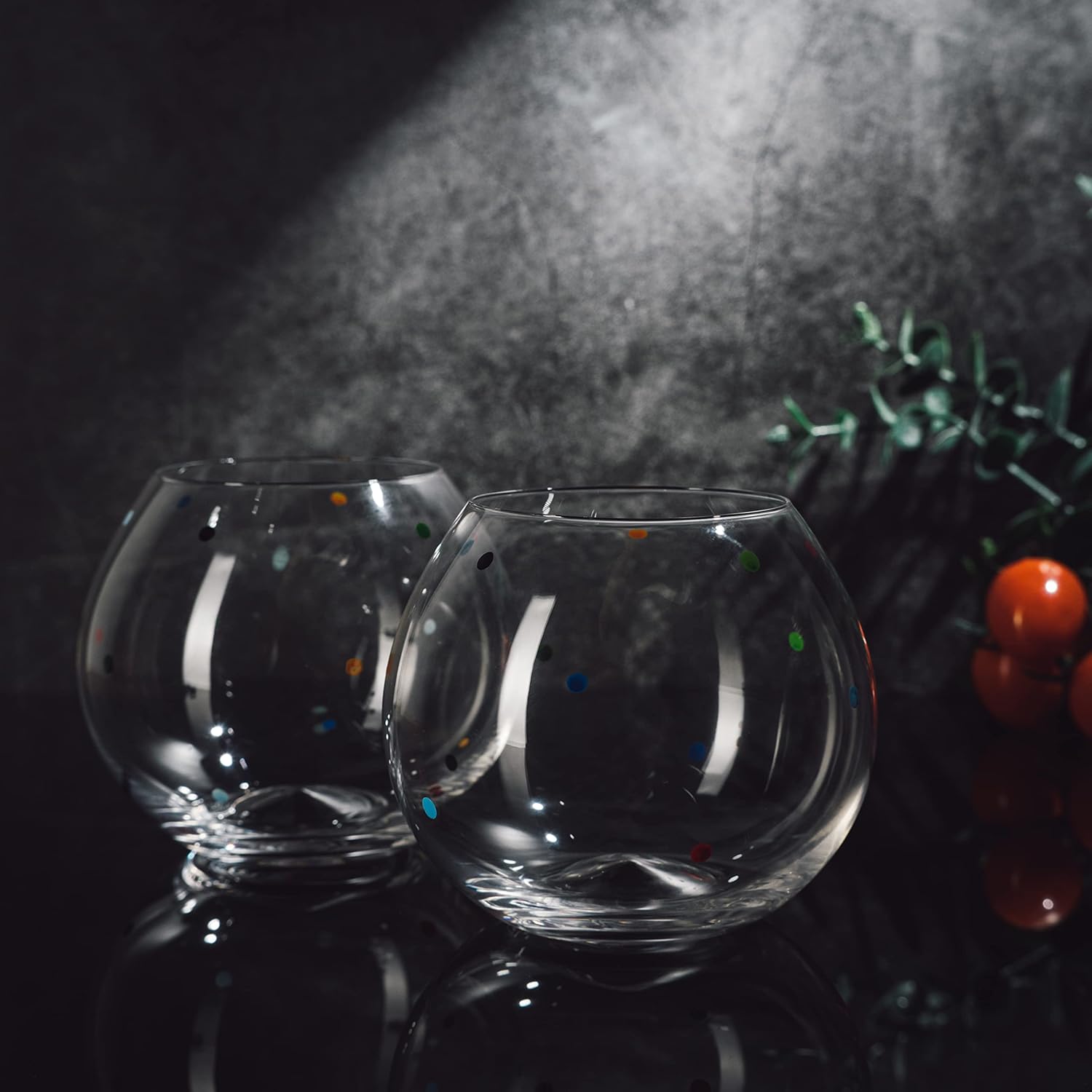 Polka Dot Set of 2 Stemless Bubble Wine Glasses 18 oz Polka Dot Rainbow Glasses, Colored Wine Glasses