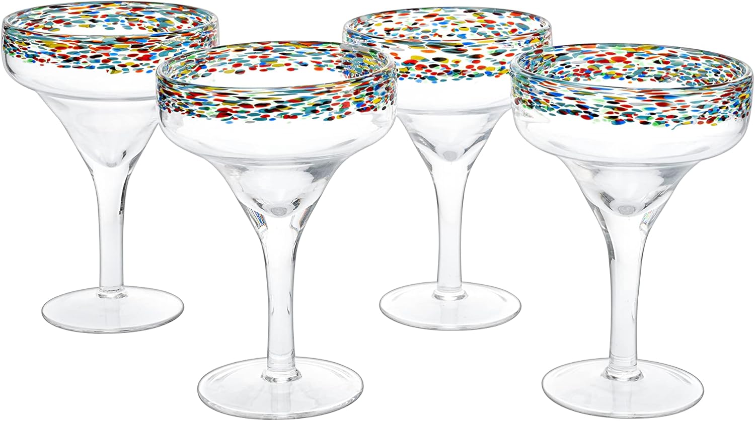 Margarita Glasses – Set of 4 - Luxury Hand Blown Confetti Margaritas, Cocktails, Water, Wine, Dessert, Martini & Champagne Cinco de Mayo