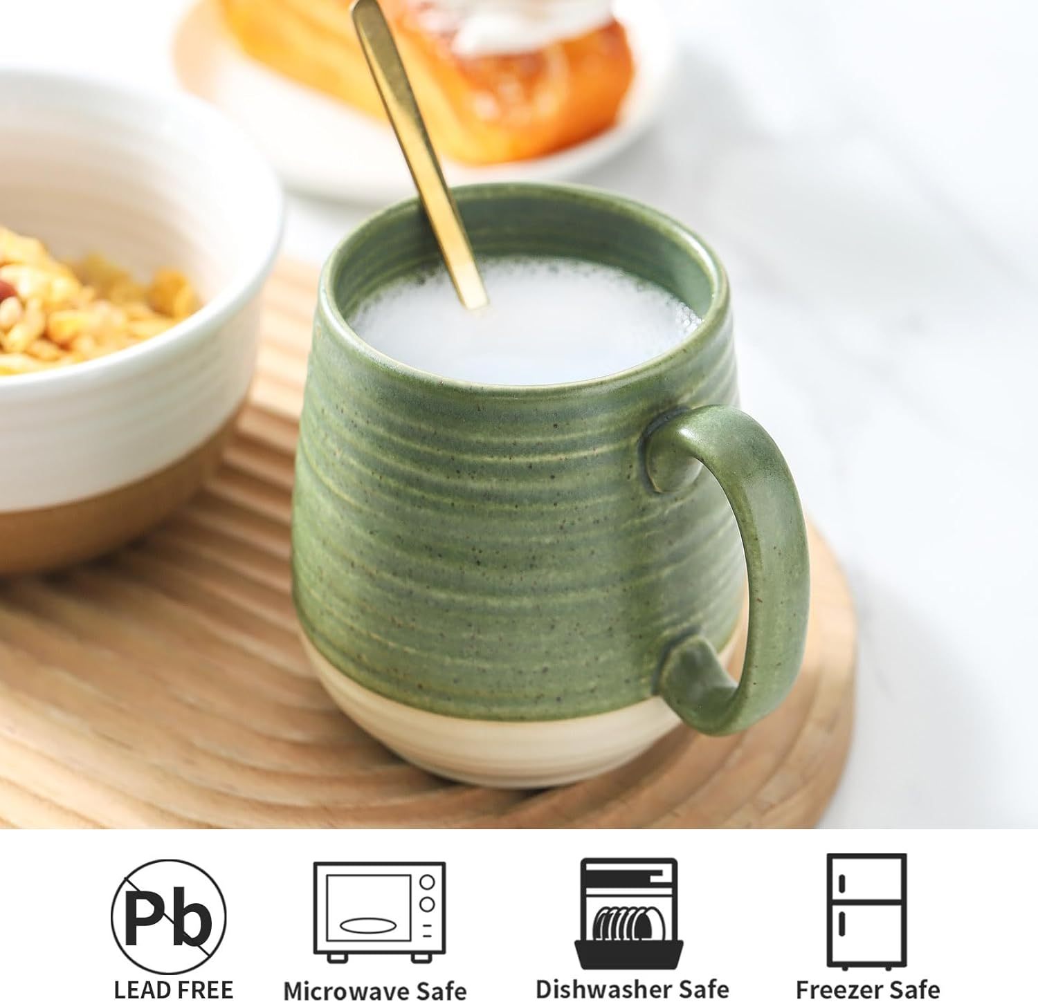 Coffee Cup, Ceramic Soup Cup With Handle, 20oz Large Coffee Cup for Home and Office, Prefect for Tea, Coffee, Latte, Dishwasher Microwave Safe, 1 PCS(Green)