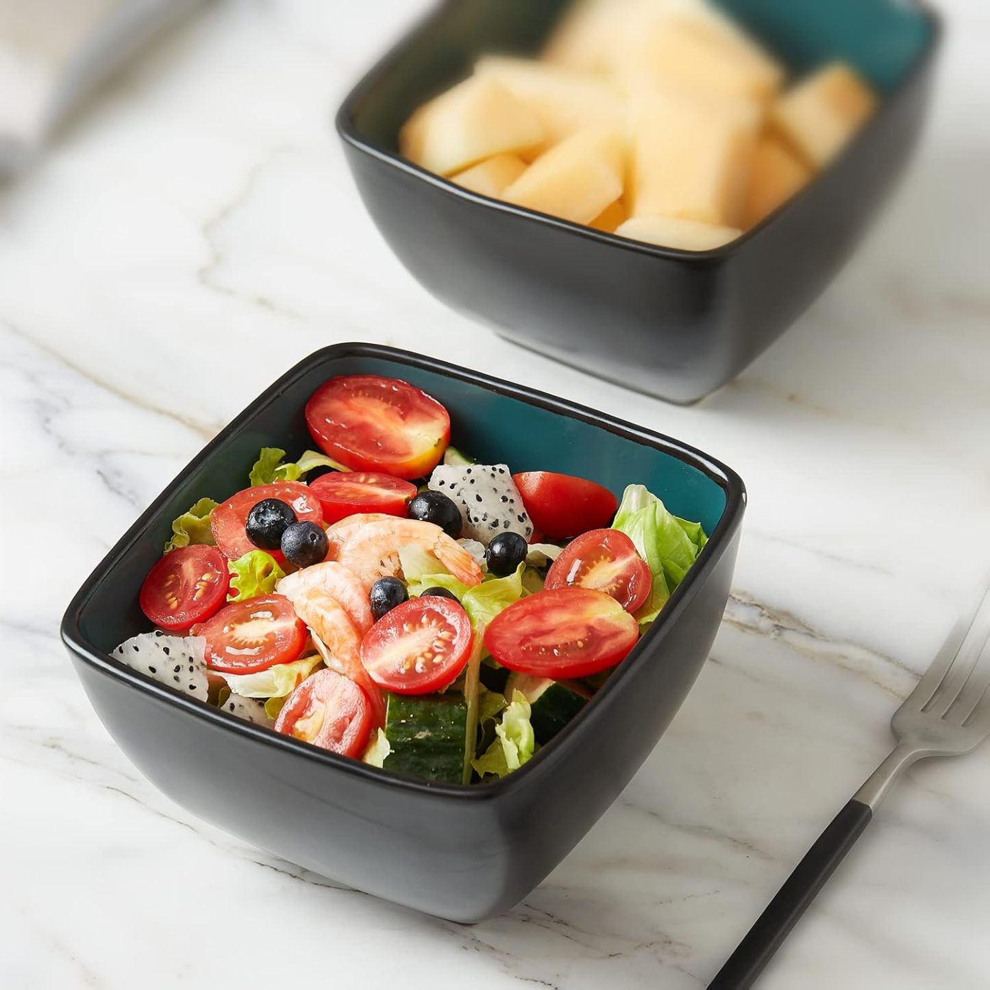 32oz Square Cereal Soup Bowls, Stoneware Bowls Set of 4 for Kitchen, Large Bowls for Cereal,Soup,Salad,Meal, Microwave & Dishwasher Safe-Colorful Inside