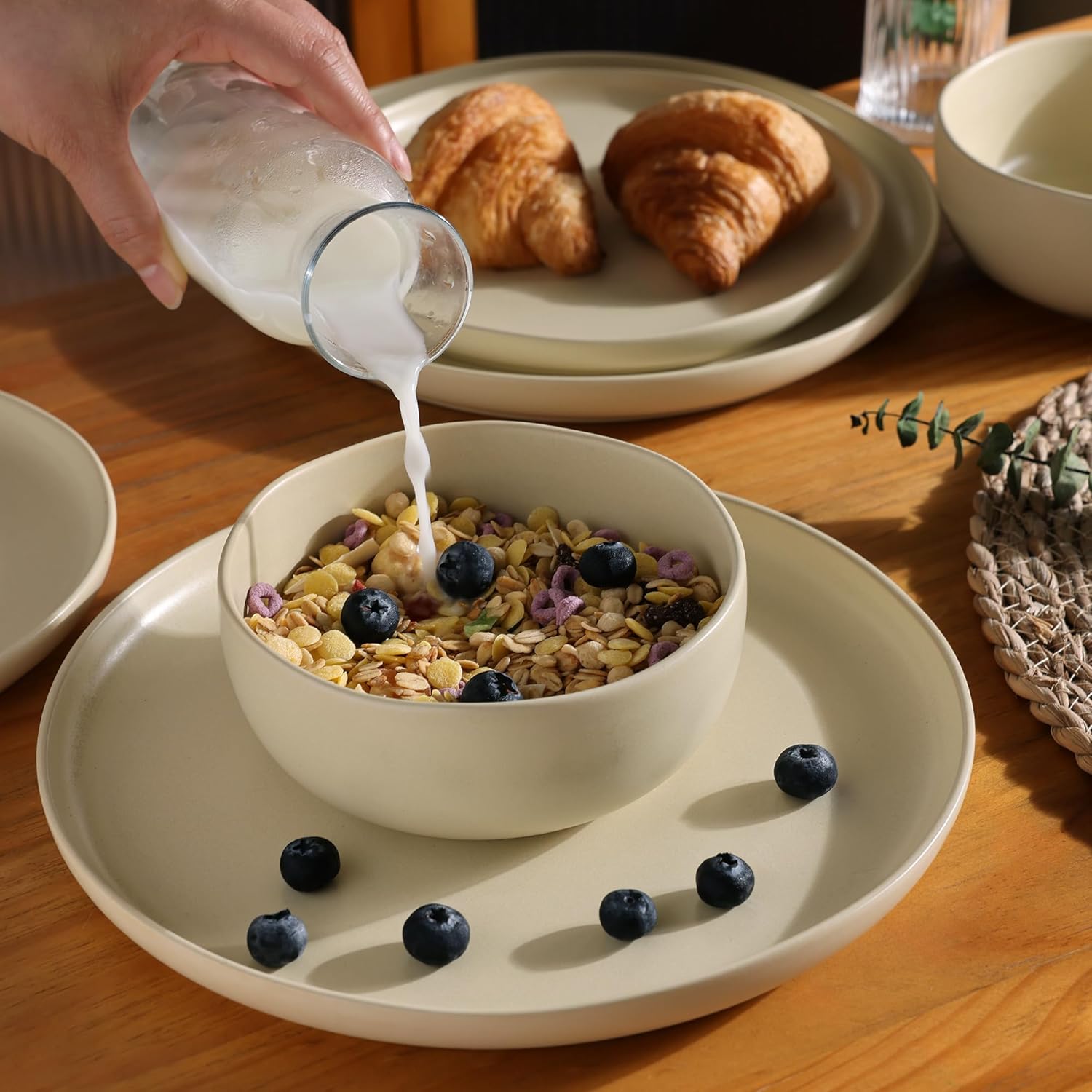 Stoneware Dinnerware Sets, Wavy Rim Ceramic Plates and Bowls Sets, Highly Chip and Crack Resistant | Dishwasher & Microwave & Oven Safe Dishes set, Service for 4 (12pc)