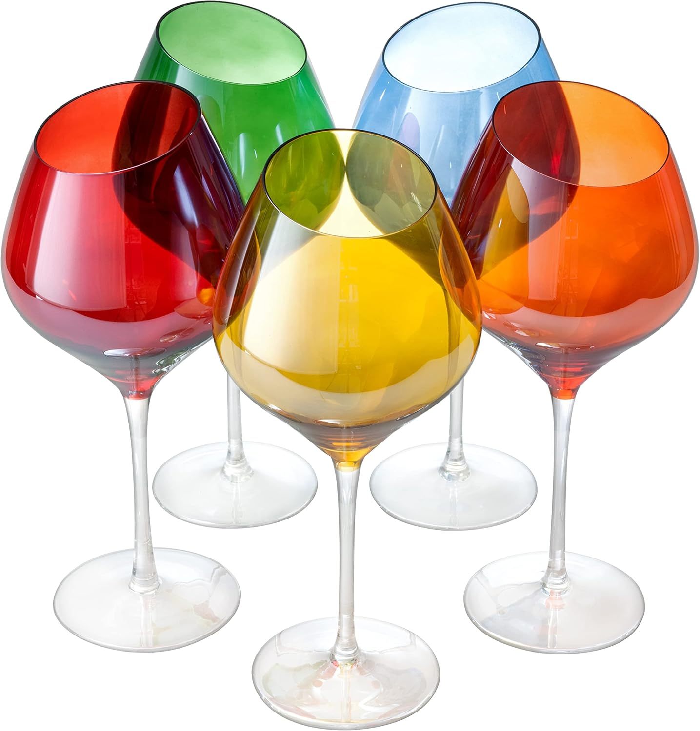 Slanted Rim Colored Wine Glasses Set of 5 Stylish and Slant Rim Wine Glasses for Gift