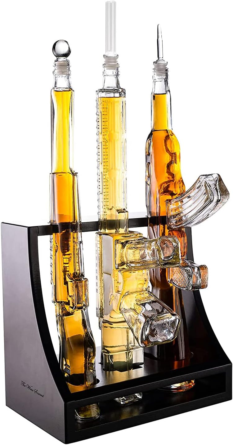 3 Gun Whiskey Decanters Set & Rifle Gun Decanter 1000ml