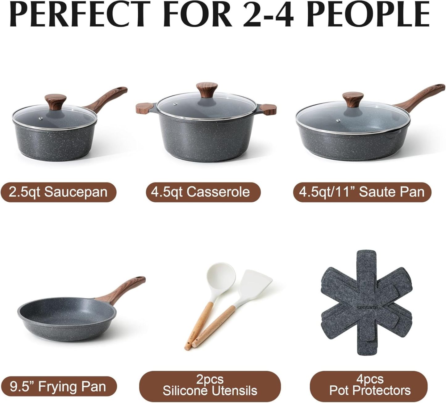 Nonstick Cookware Set 13-Piece, Non Stick Pots and Pans Set with Swiss Granite Coating, Non-toxic Kitchen Cooking Set, Stay-Cool Handles, PFOA Free