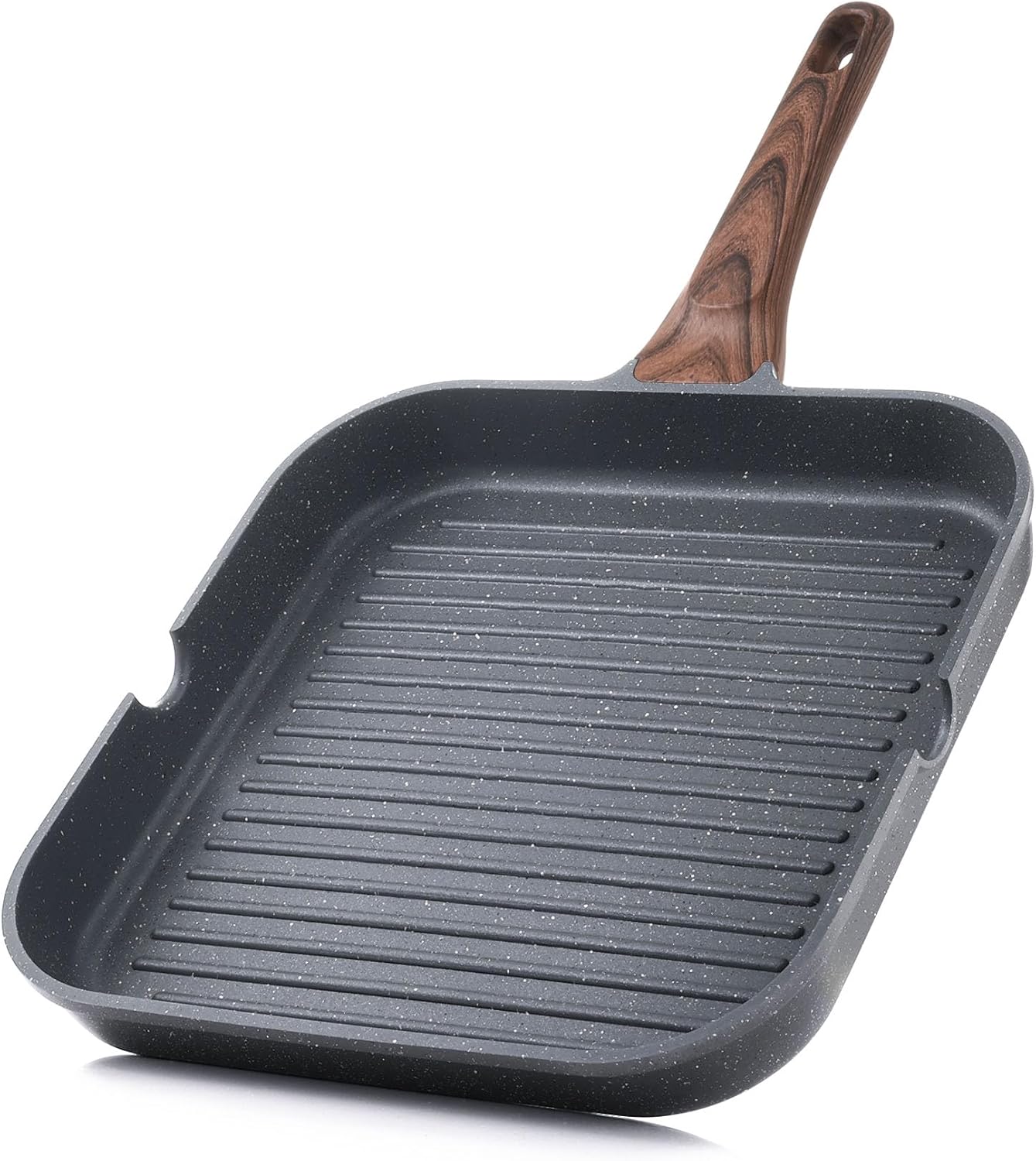 9.5 Inch Nonstick Grill Pan for Stove Tops, Versatile Griddle with Pour Spouts, Square Big Cooking Surface, Durable Skillet Indoor & Outdoor Grilling. PFOA Free