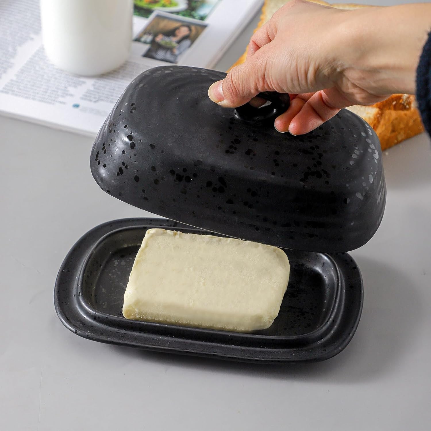 Porcelain Butter Dish, Large Butter Dish with Lid, Butter Holder with Cover, Butter Containe for West East Coast Butter