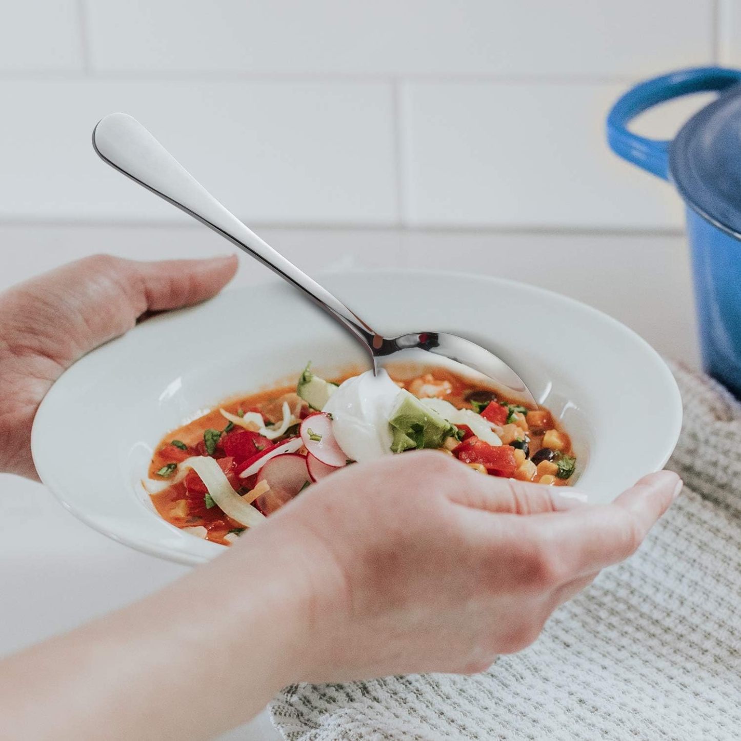 Dinner Spoons Set, Food Grade Stainless Steel Spoons Silverware for Home, Kitchen or Restaurant - Mirror Polished, Dishwasher Safe, Set of 12, 7.3 Inch