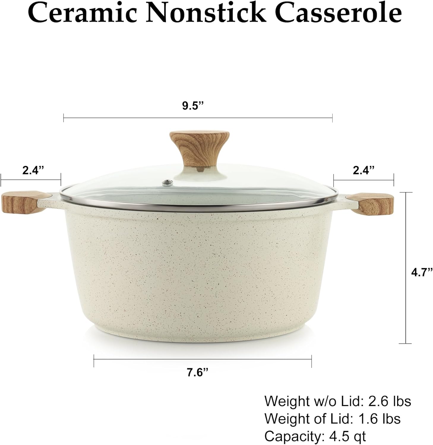 Ceramic Nonstick Dutch Oven 4.5QT, Nonstick Induction Stock Pot Stew Pot with Lid