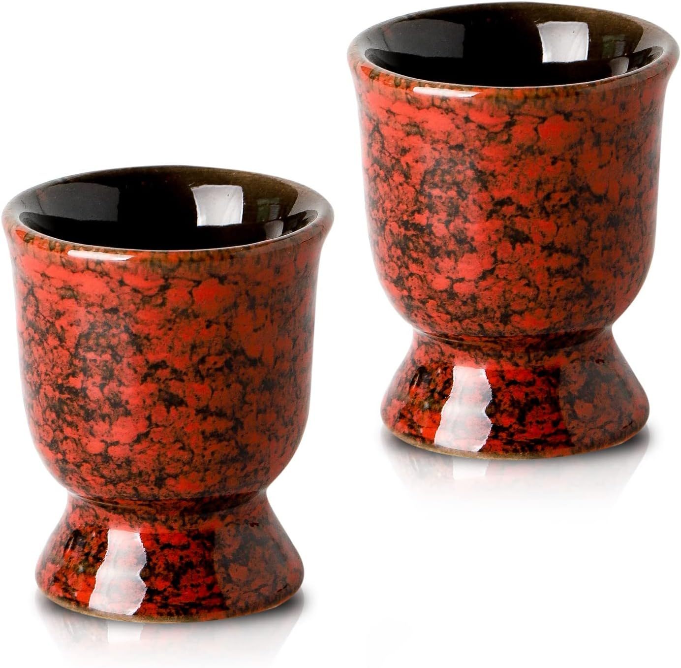 Ceramic Egg Cups for Soft Boiled Eggs, Porcelain Egg Stand Holders for Hard Boiled Eggs for Breakfast Time, Set of 2, Red