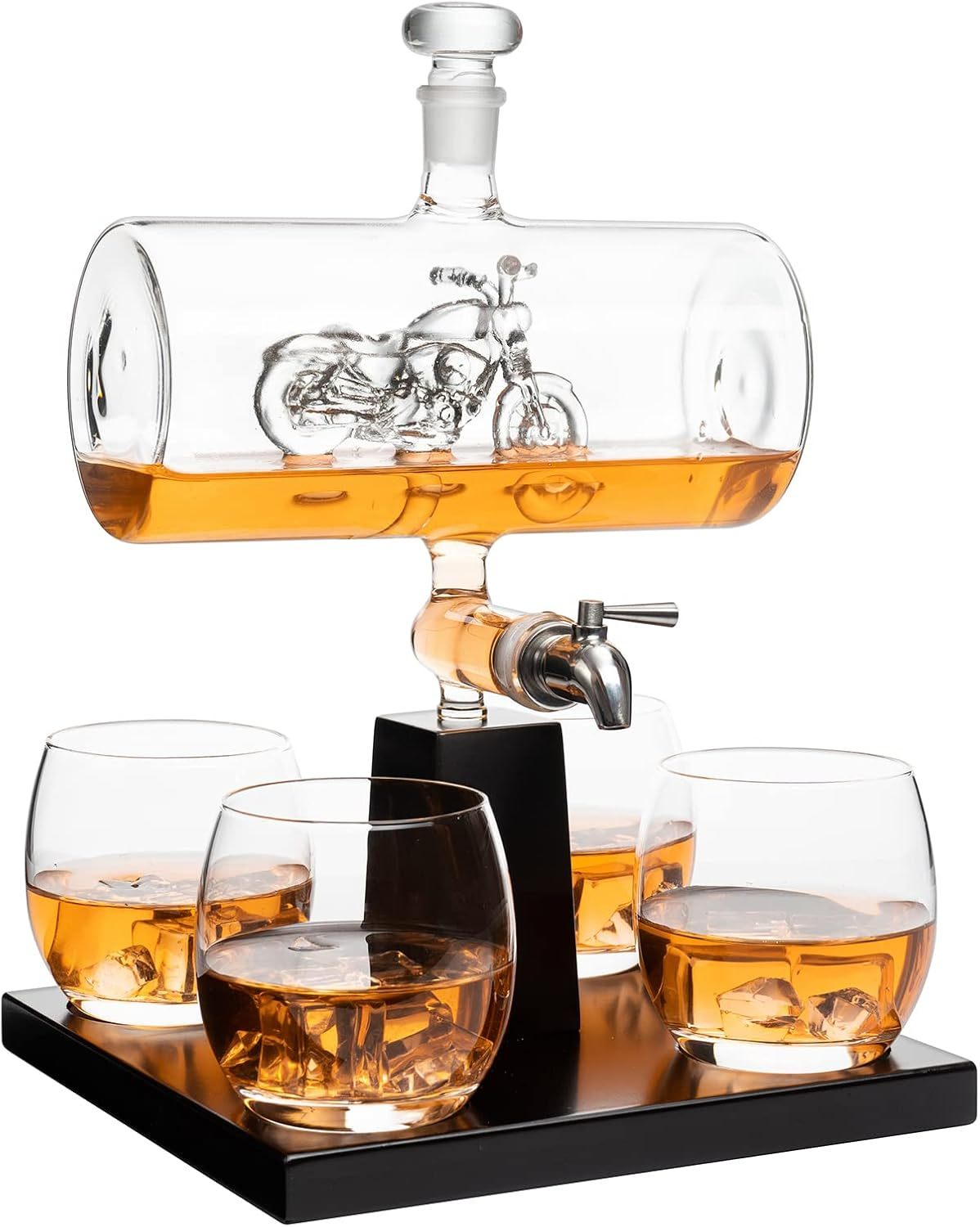 Motorcycle Decanter Whiskey & Wine Decanter Set With 4 Glasses, Motorcycle Gifts, Harley Davidson Motorbike