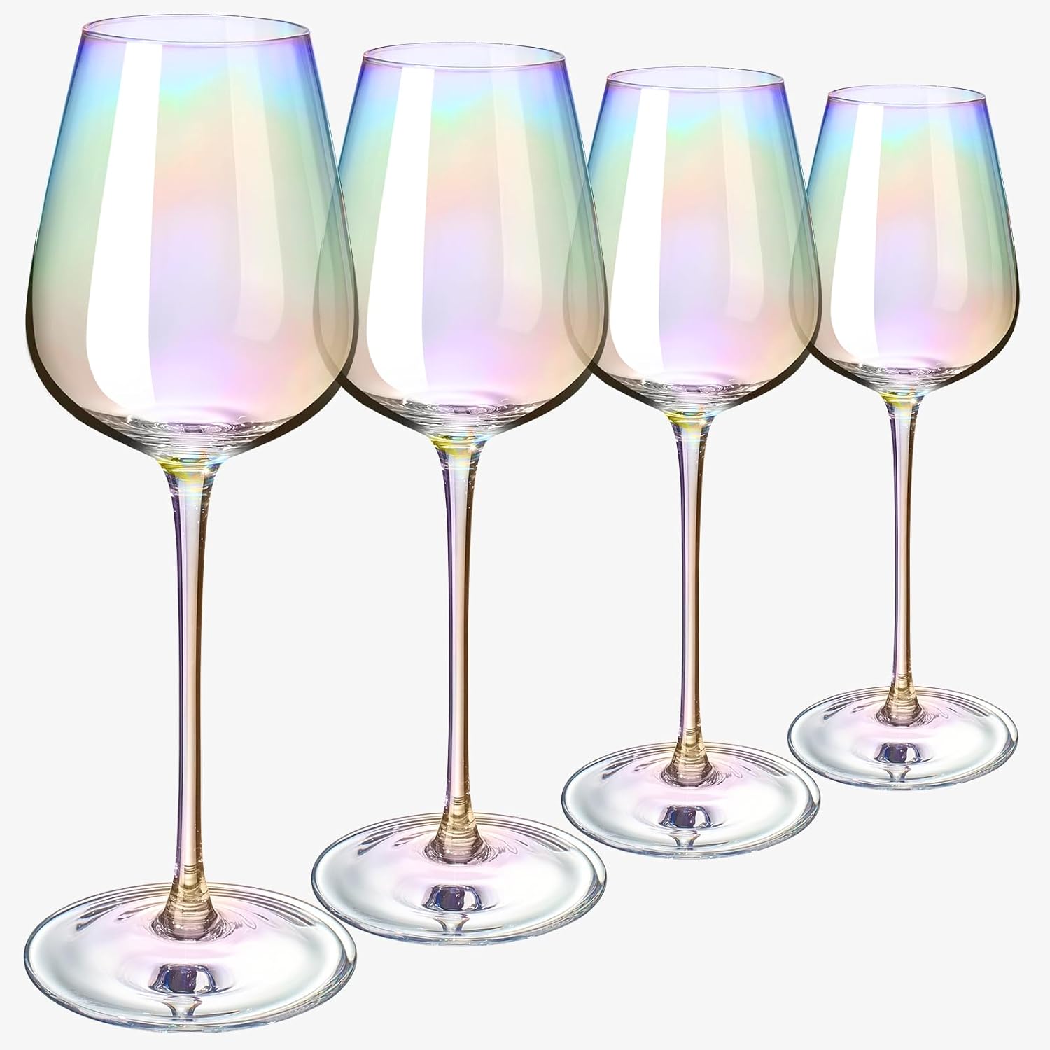 Iridescent Crystal Glasses - Crystal Luster Radiance Set of 4-17.5 oz Rainbow Colored Stemware Glassware